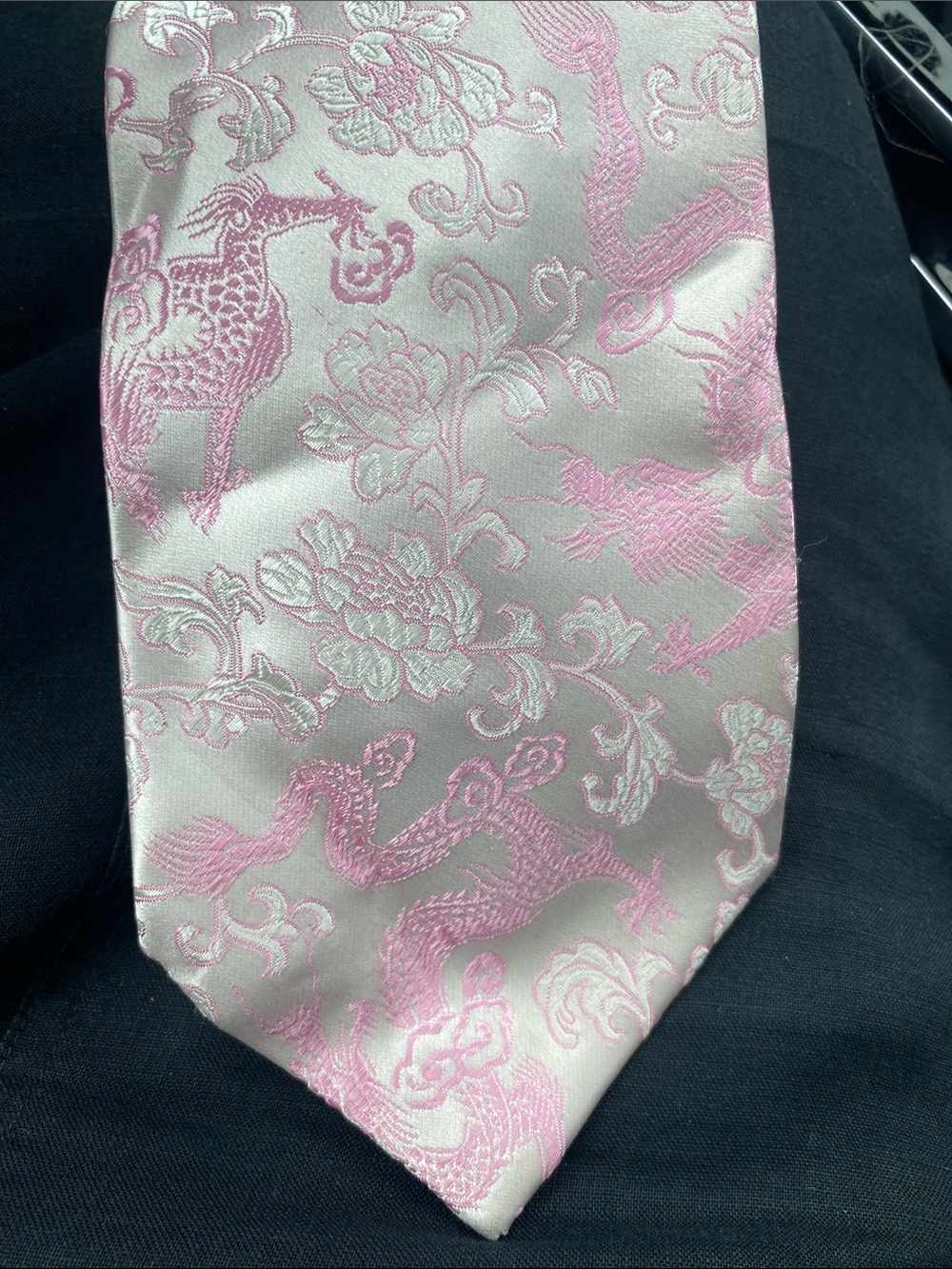 Pink Floral Dragon Jacquard Tie for Men